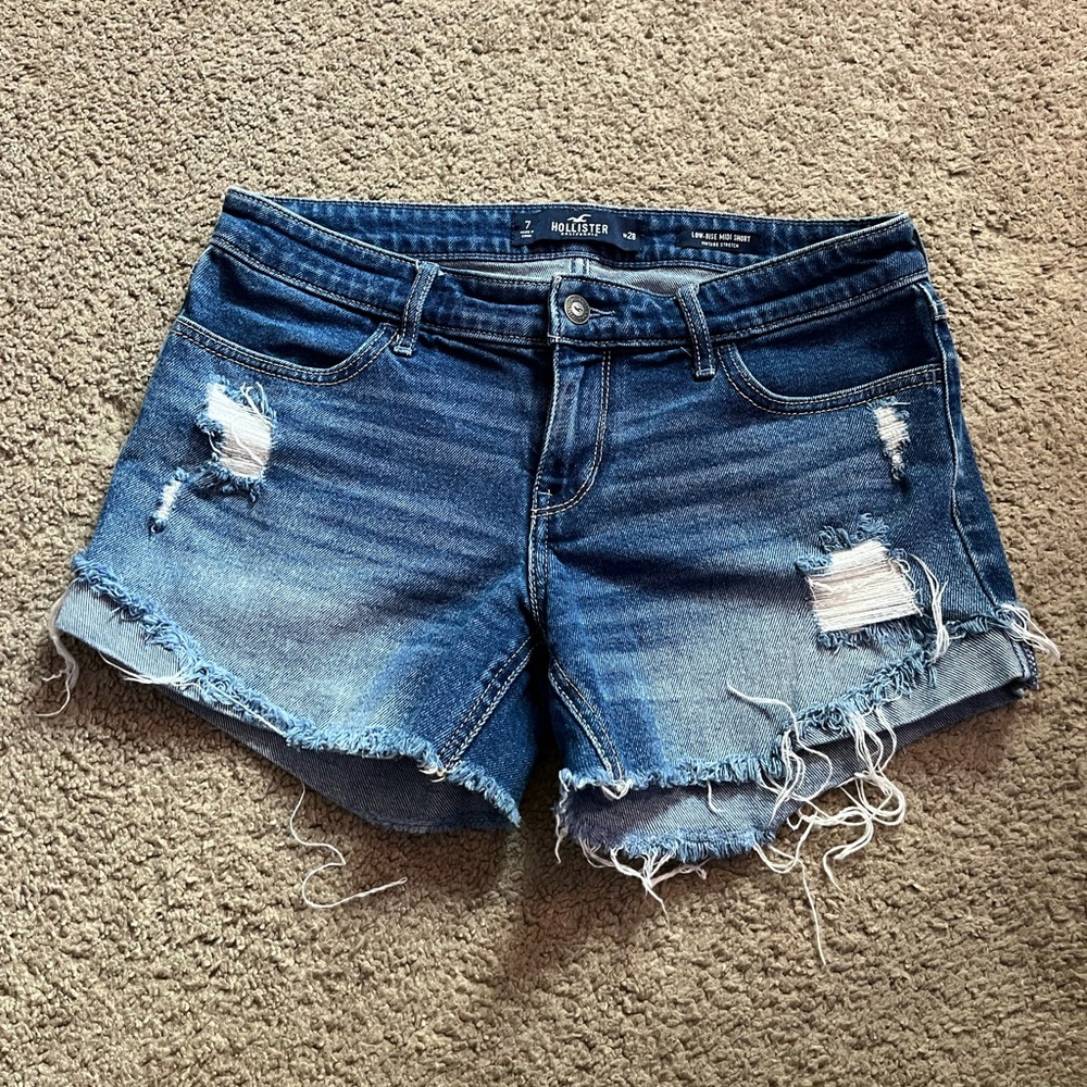 Hollister Blue Jean Shorts Distressed Cut-Offs
